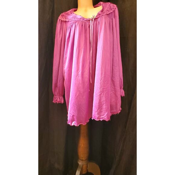 NEW Vintage GILEAD Babydoll Nightgown SILKY PURPLE Lace Collar Balloon Sleeve M - Picture 12 of 12